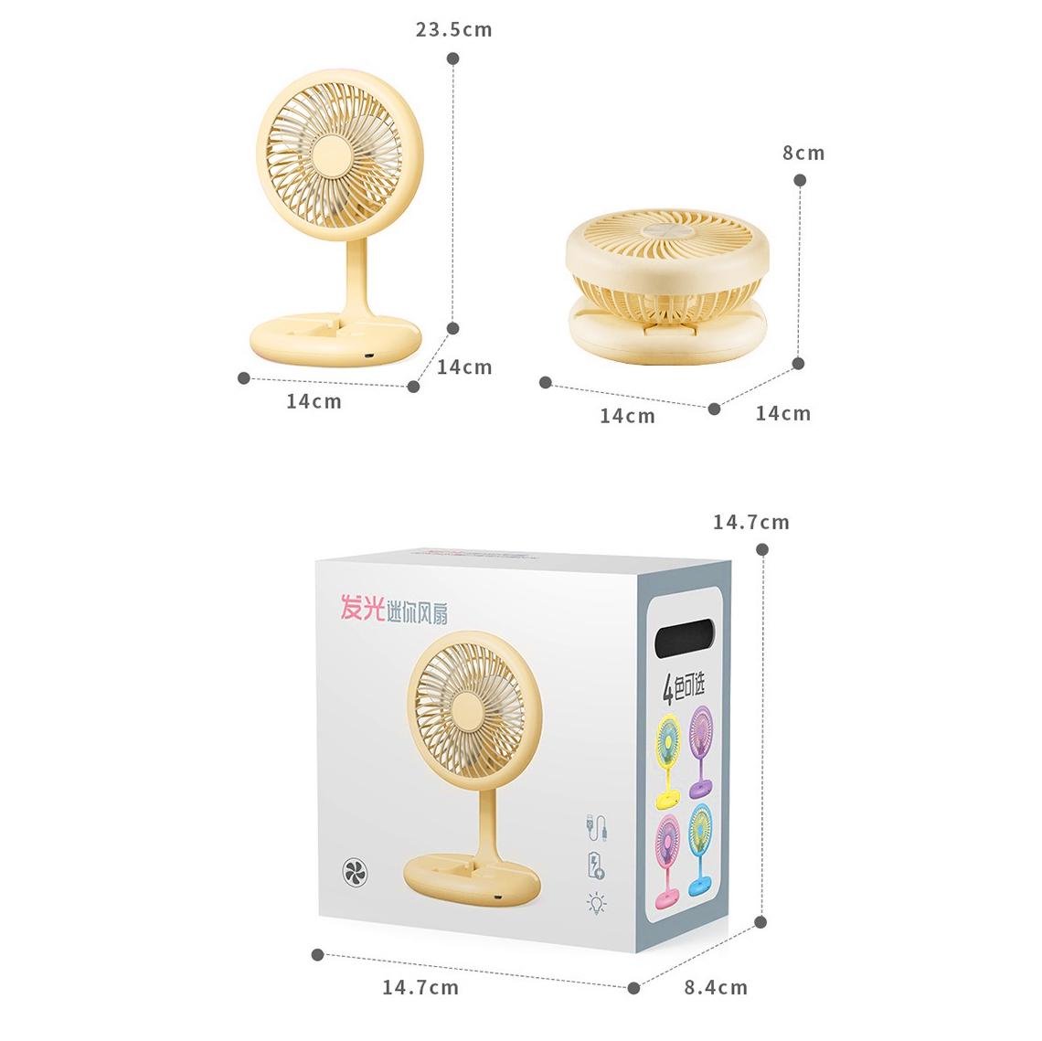 Вентилятор портативний настільний на акумуляторі 400 мАг USB 2 режими тримач для телефону Жовтий (27432466) - фото 10