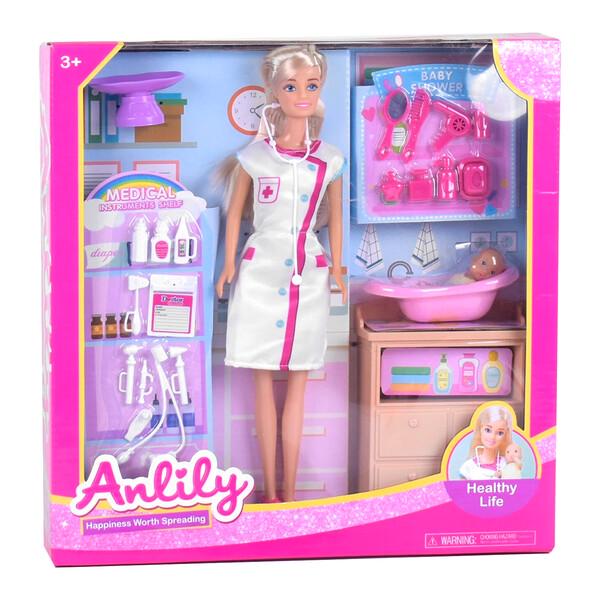 Лялька-медсестра Anlily з білим волоссям і аксесуарами 28 см (58779)