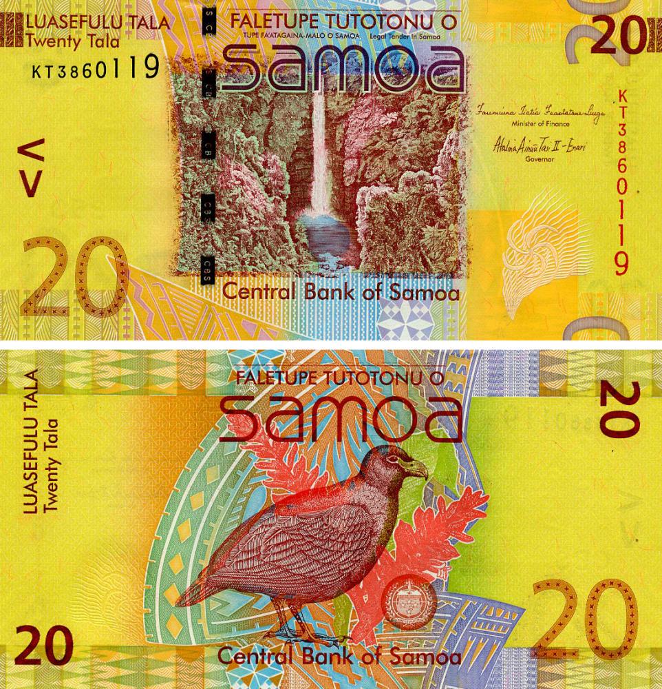 Коллекционная банкнота Самоа 20 тала 2012 UNC Птица (P40b)