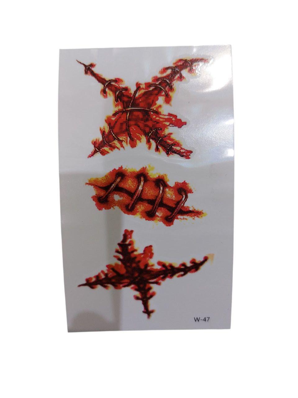 Наклейки тату для Хэллоуина раны 10x6 см Красный (900017)