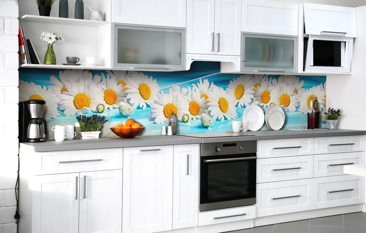 Кухонный фартук Крупные Ромашки виниловый самоклеющийся 60х250 см Голубой Кухонный фартук Крупные Ромашки виниловый самоклеющийся 60х250 см Голубой