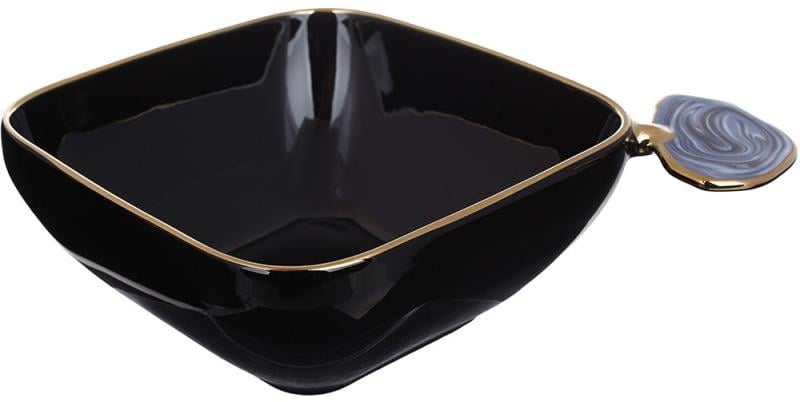 Салатница фарфоровая Gold Line с декоративной ручкой квадратная 1500 мл Черный