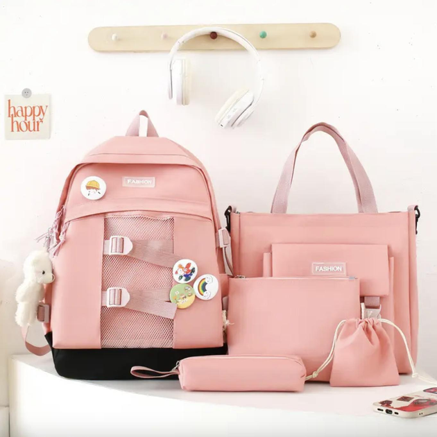 Школьный рюкзак для девочки Fashion 5в1 рюкзак/шоппер/пенал/сумочка/кошелек Розовый - фото 2 Школьный рюкзак для девочки Fashion 5в1 рюкзак/шоппер/пенал/сумочка/кошелек Розовый - фото 2