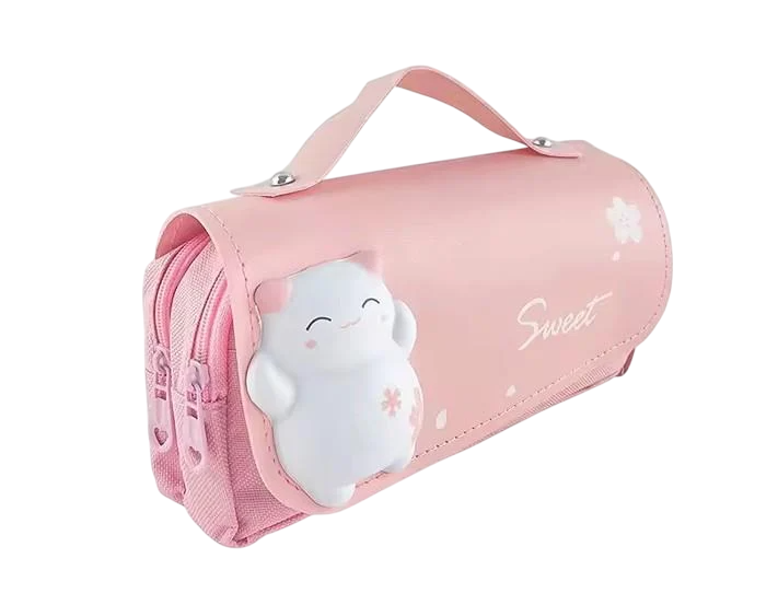 Пенал школьный со сквишем на 3 отдела 21х10,5х5,5 см Розовый