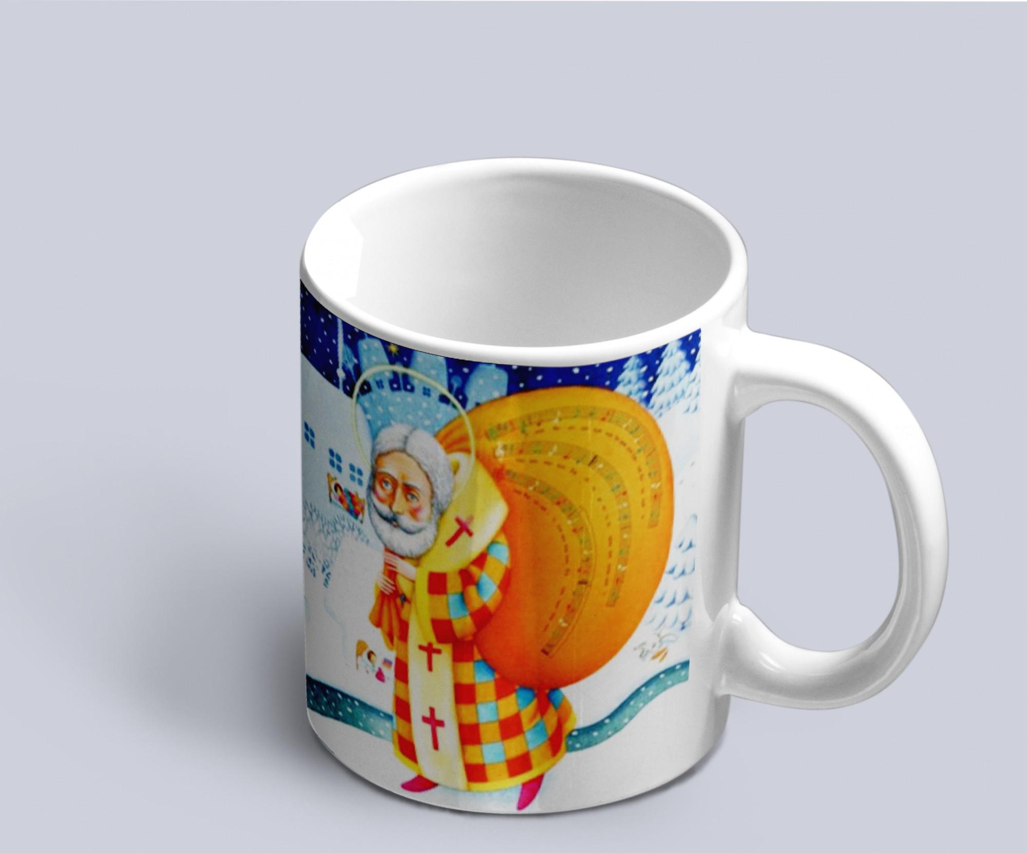 Чашка с новогодним принтом Святой Николай на заснеженом пути Белый (02010115071)