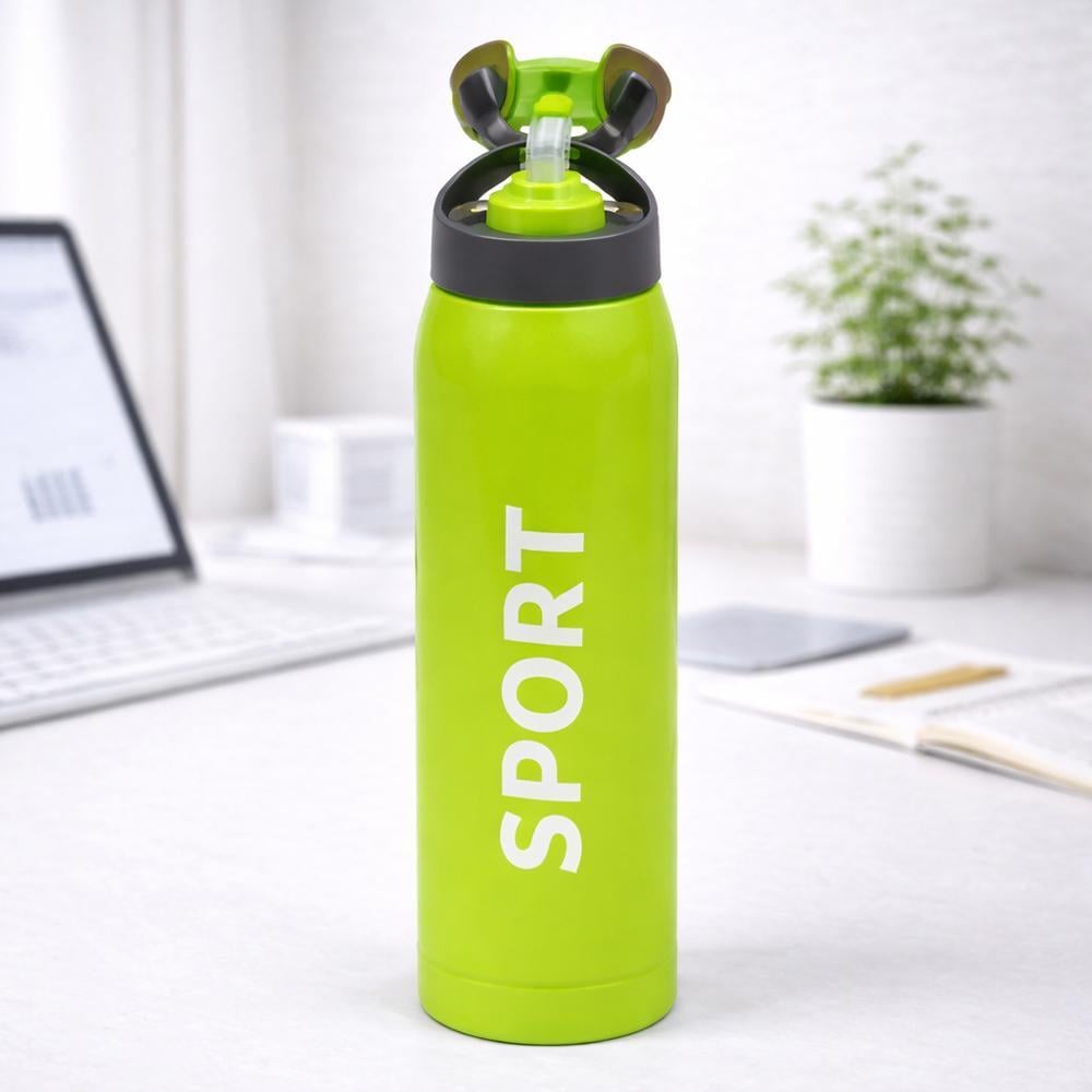 Термос спортивный 124703 500 мл из нержавеющей стали с трубочкой для питья и шнурком Салатовый