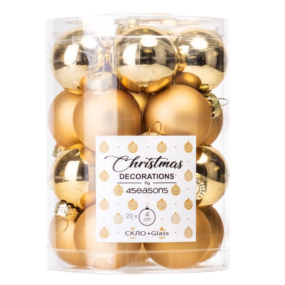 Набор елочных шаров стеклянных Волшебный сезон 4 см 20 шт. Золотой (6024-002)