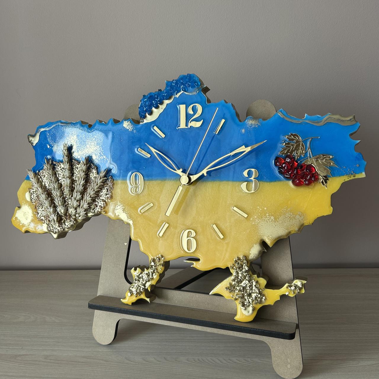 Годинник настінний з епоксидної смоли Карта України 150х100 см