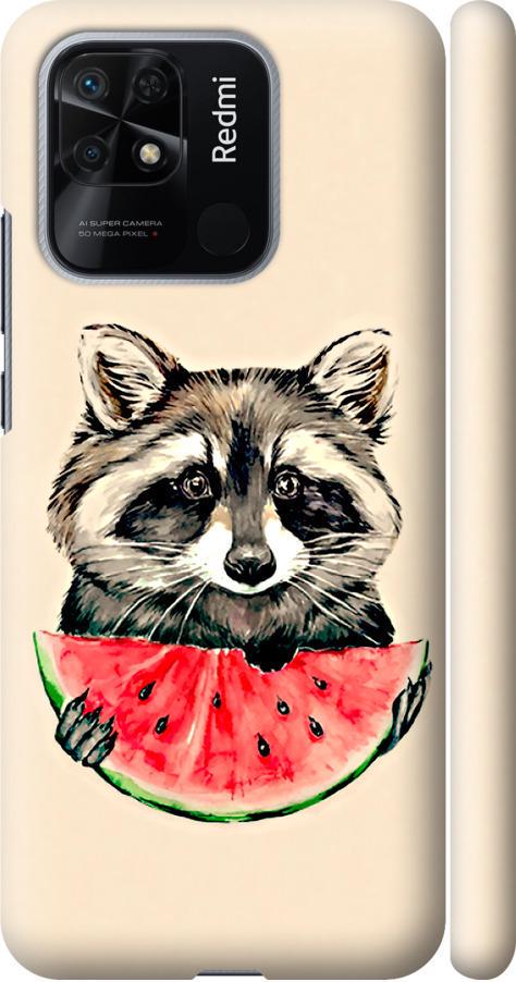 Чехол на Xiaomi Redmi 10C Енотик с арбузом (4605m-2591-42517)