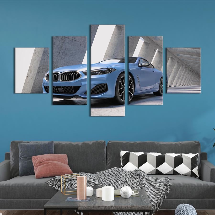 Картина на холсте Нежно-голубой спортивный автомобиль 162x80 см (1295-52)