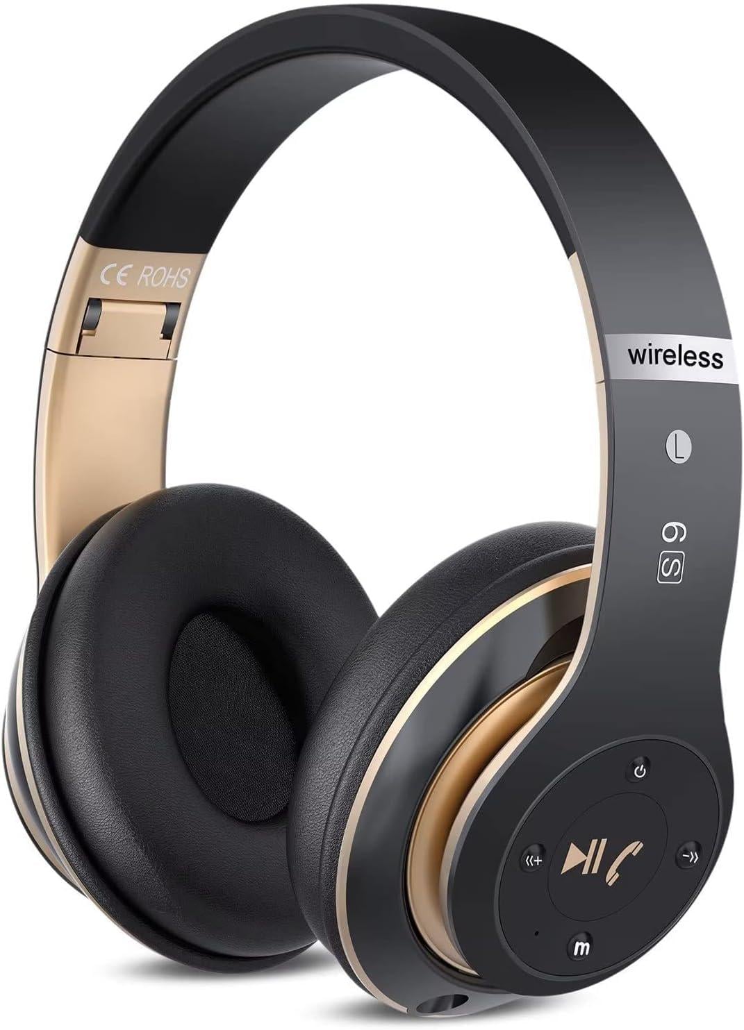 Наушники беспроводные 6S Bluetooth 5.0 Hi-Fi FM-радио складные SD-карта Black/Gold