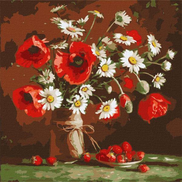 Картина по номерам Идейка Натюрморты Маково-клубничный этюд 40х40 см в термопакете (КНО2992-mt)