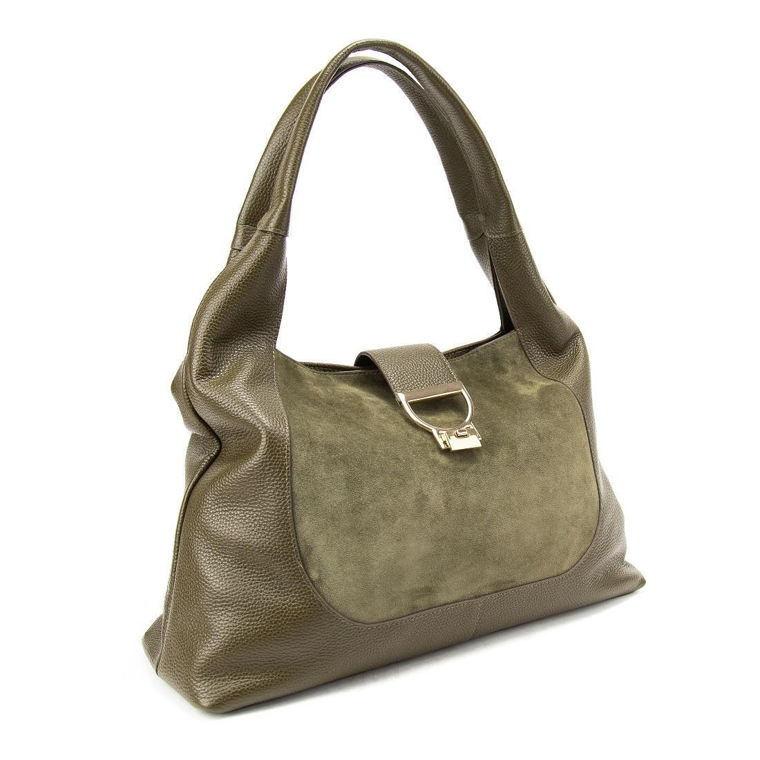 Жіноча сумка шкіряна Tavinchi CH-555T-Y із замшевою вставкою Оливковий (2742680860) - фото 3