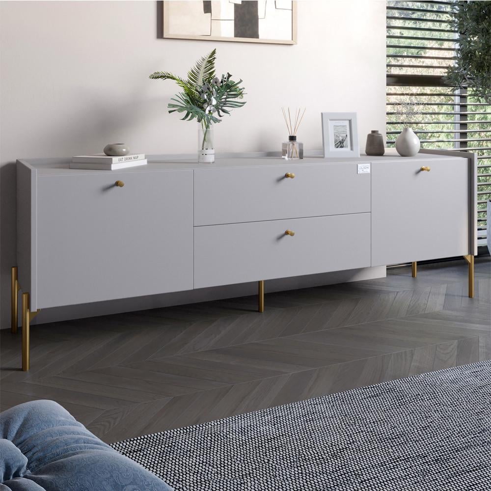 Тумба під телевізор з шухлядами LION Wood з золотими ніжками 180х50х40 см Кашемір (LION-043117) Тумба під телевізор з шухлядами LION Wood з золотими ніжками 180х50х40 см Кашемір (LION-043117)