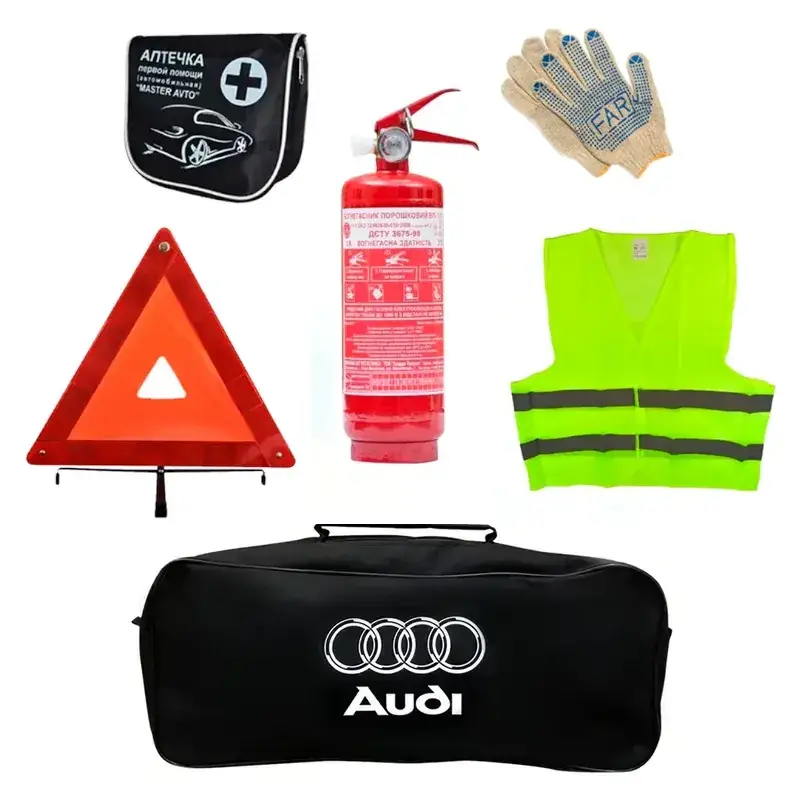Набор автомобилиста AUTOMIX А25 Audi огнетушитель 1 кг/знак аварийной остановки/аптечка/жилет
