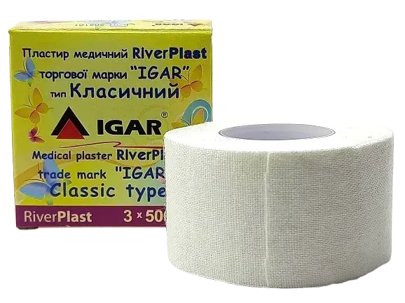 Медицинский пластырь на катушке Igar RiverPlast классический хлопчатобумажное основание 3x500 см (000003760)