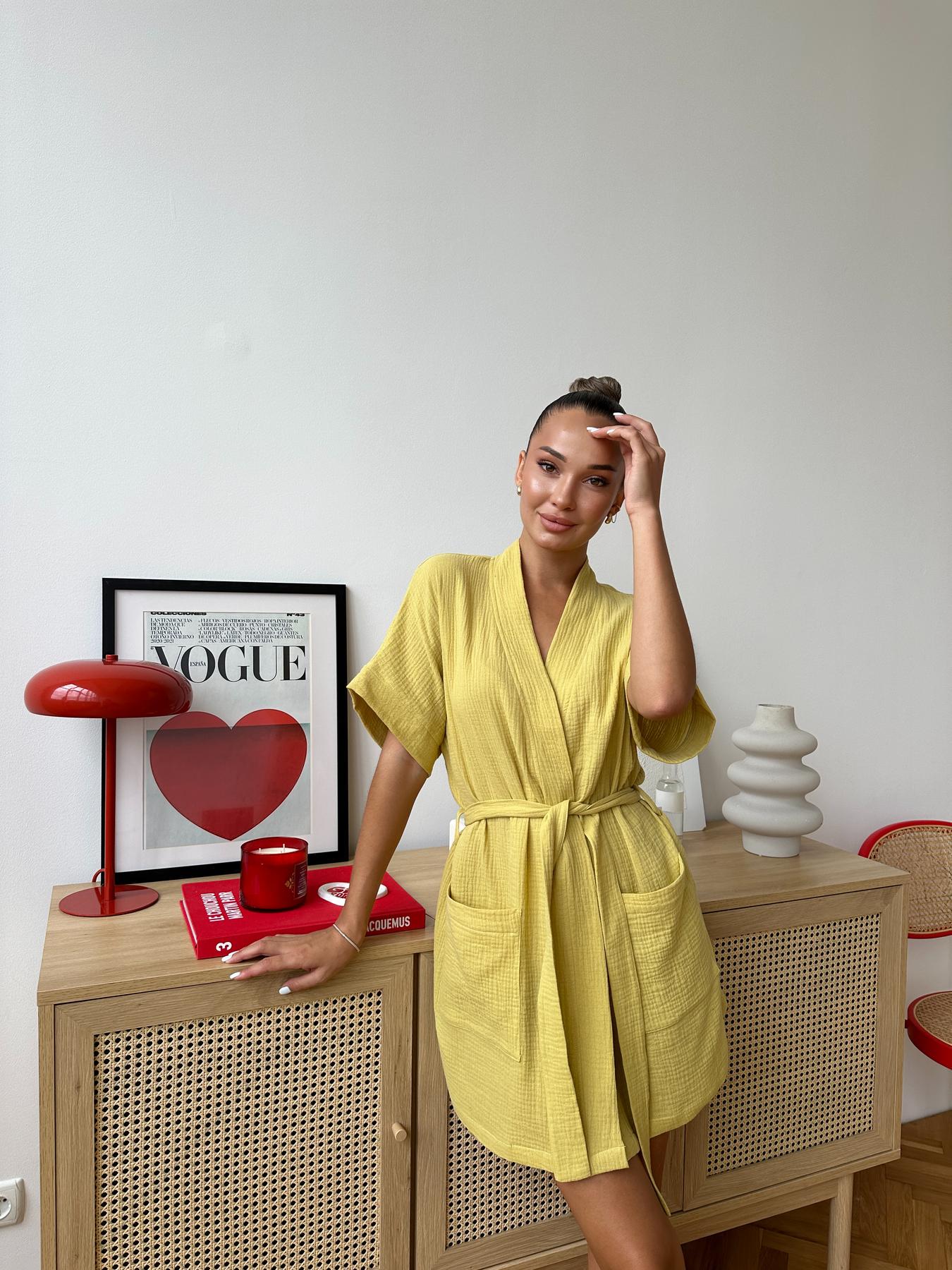 Халат женский COSY Hawaii из муслина L Горчица (M21) - фото 6