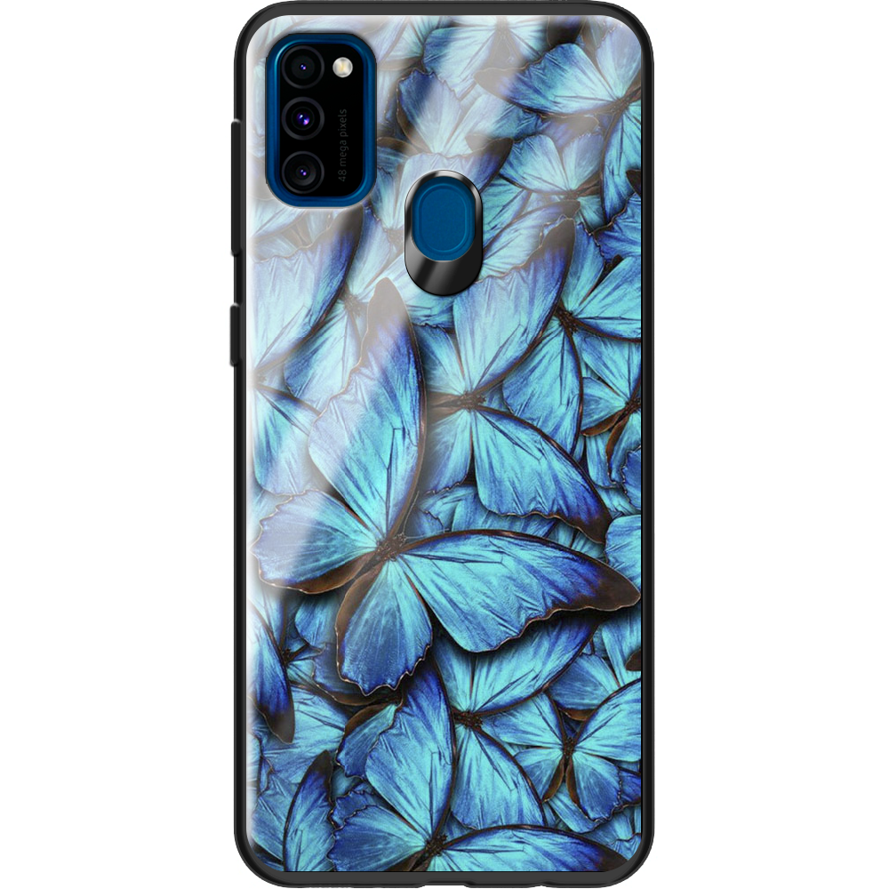 Чехол с рисунком Boxface Samsung M307 Galaxy M30s лазурные бабочки Черный силикон со стеклом (38209-up1550-38348)