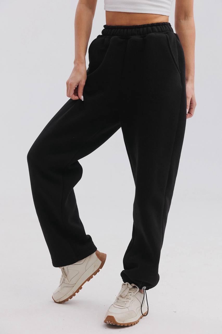 Брюки парашуты для девочки тринитка с начесом 140 см Черный