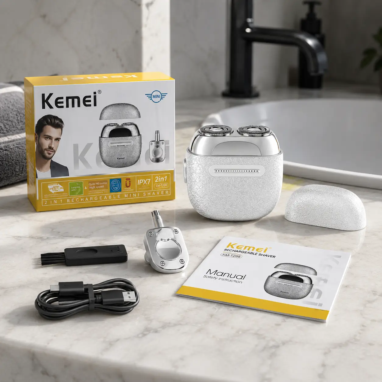 Электробритва мужская KM-T288 USB Белый (35477908) Электробритва мужская KM-T288 USB Белый (35477908)