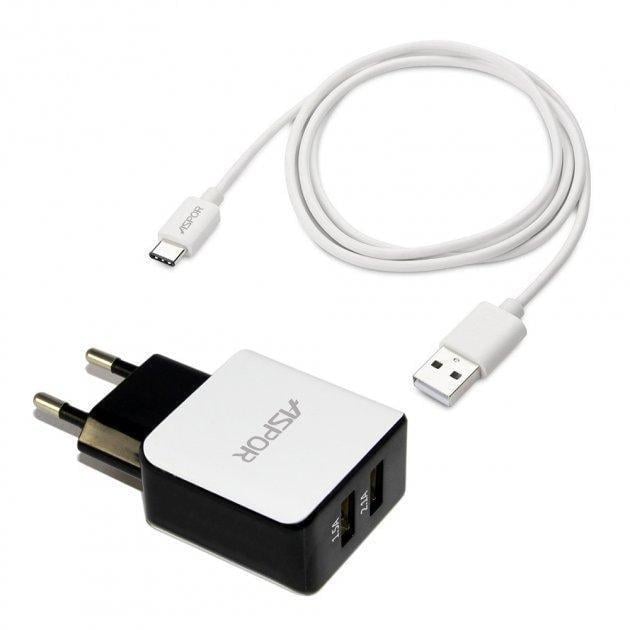 Сетевое зарядное устройство Aspor A811 ADC P15 2USB/2,1A с USB-кабелем Type-C Белый (1858272468) Сетевое зарядное устройство Aspor A811 ADC P15 2USB/2,1A с USB-кабелем Type-C Белый (1858272468)