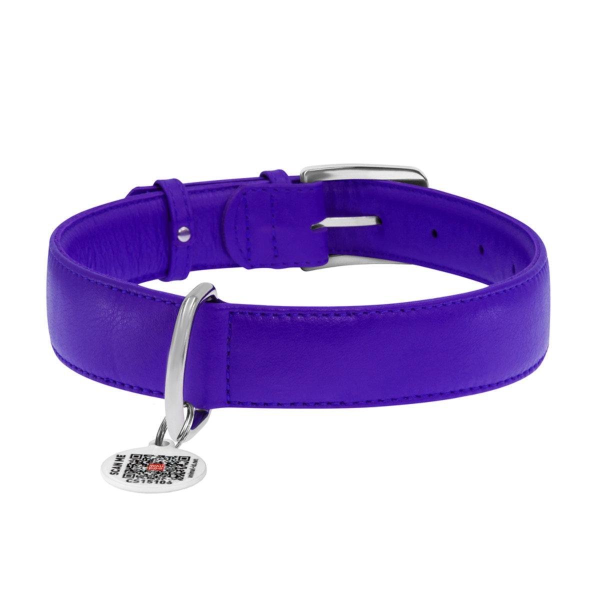 Ошейник для собак кожаный Waudog Glamour с QR паспортом XL 35 мм х 46-60 см Фиолетовый (33229 Col)