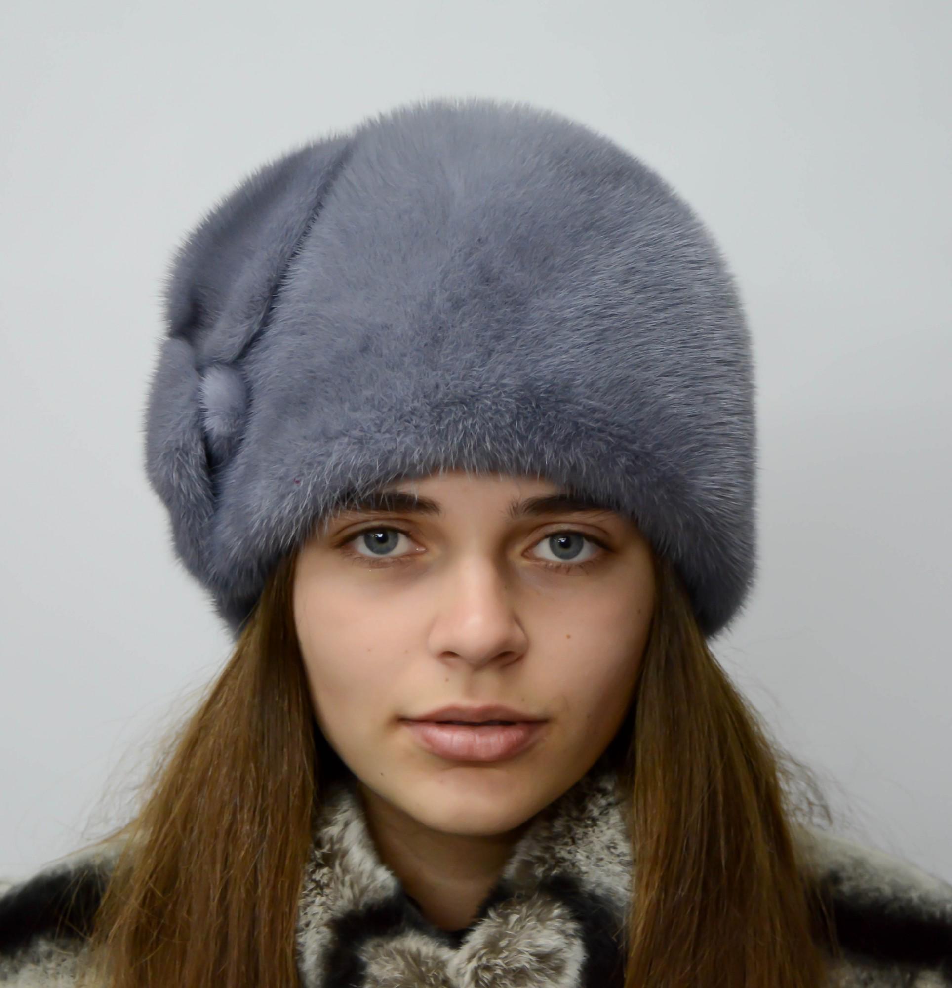 Женская кубанка Меховой стиль Шарик три листочка из натурального меха норки Сапфир (050/С)