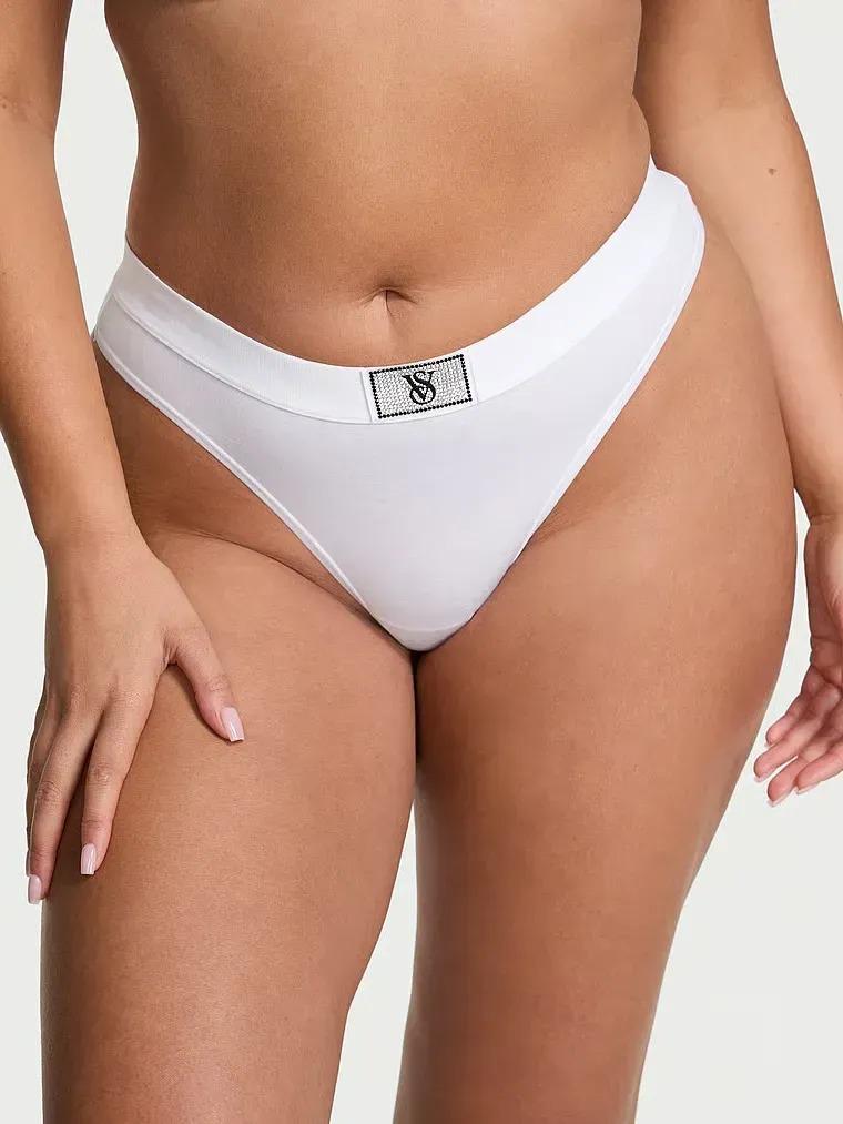 Трусики стринги Victoria's Secret Cotton Logo Cotton Shine Patch Thong Panty S Белый (27204656)
