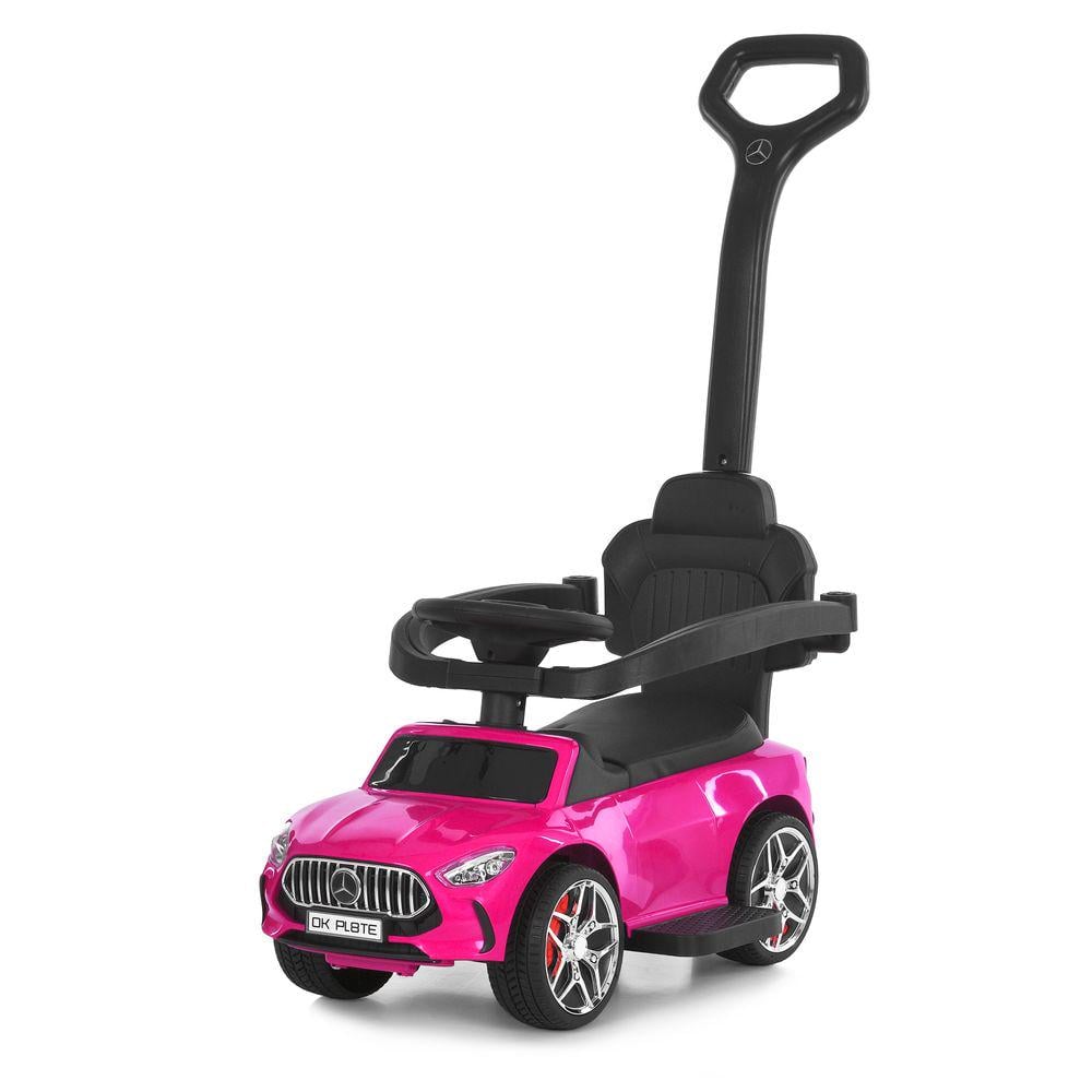 Каталка-толокар M 6255EL-8 с родительской ручкой сиденье экокожа/колеса EVA/музыка/свет Розовый (32367799)