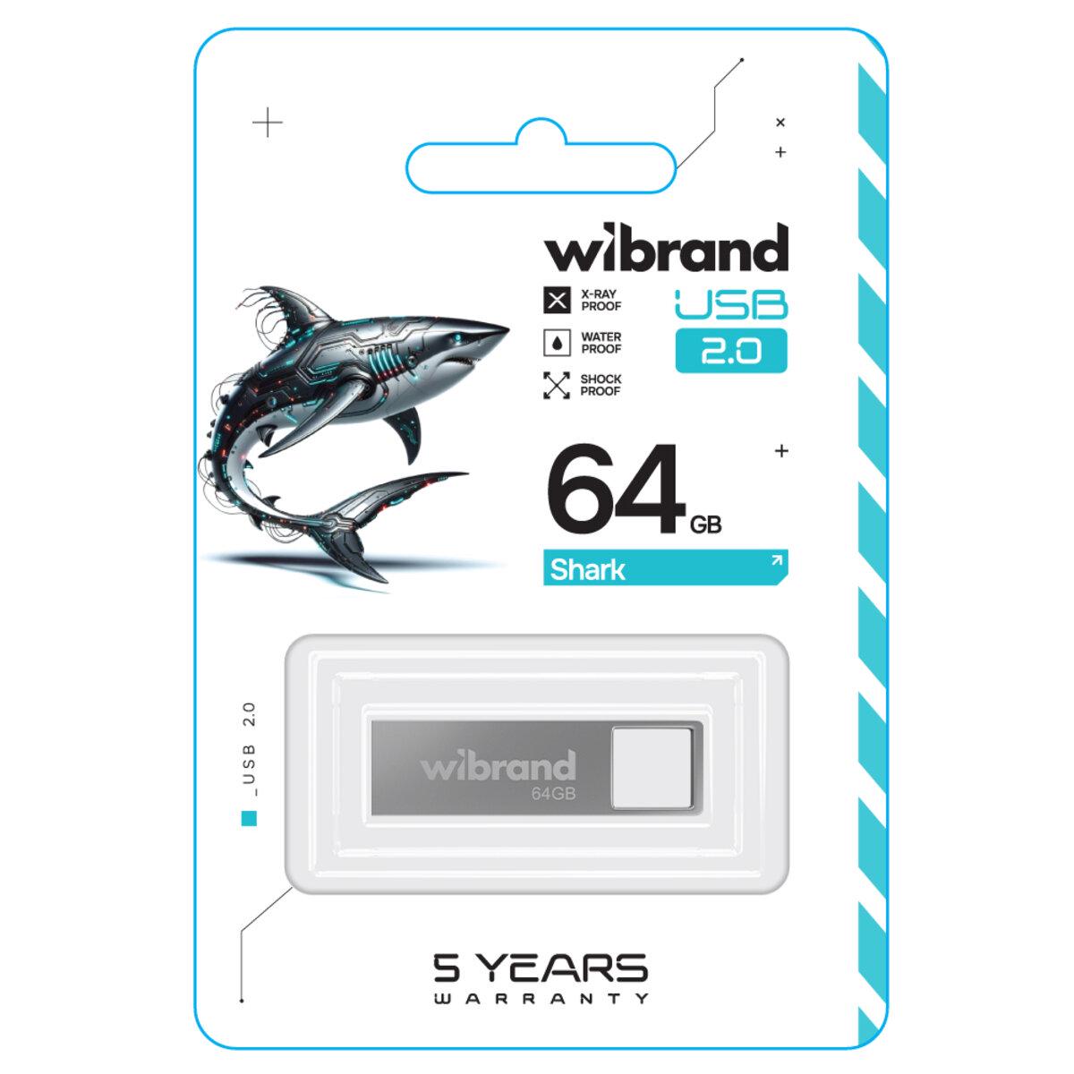 Флэш-память USB моноблок Wibrand WI2.0/SH64U4S USB 2.0 Shark 64 Gb Silver (602105) - фото 2