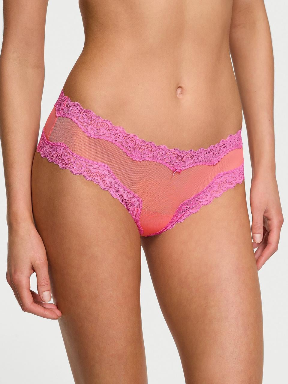 Трусики женские Victoria's Secret Tease Mesh Lace-Trim Cheeky XS Оранжевый (2126439128998)