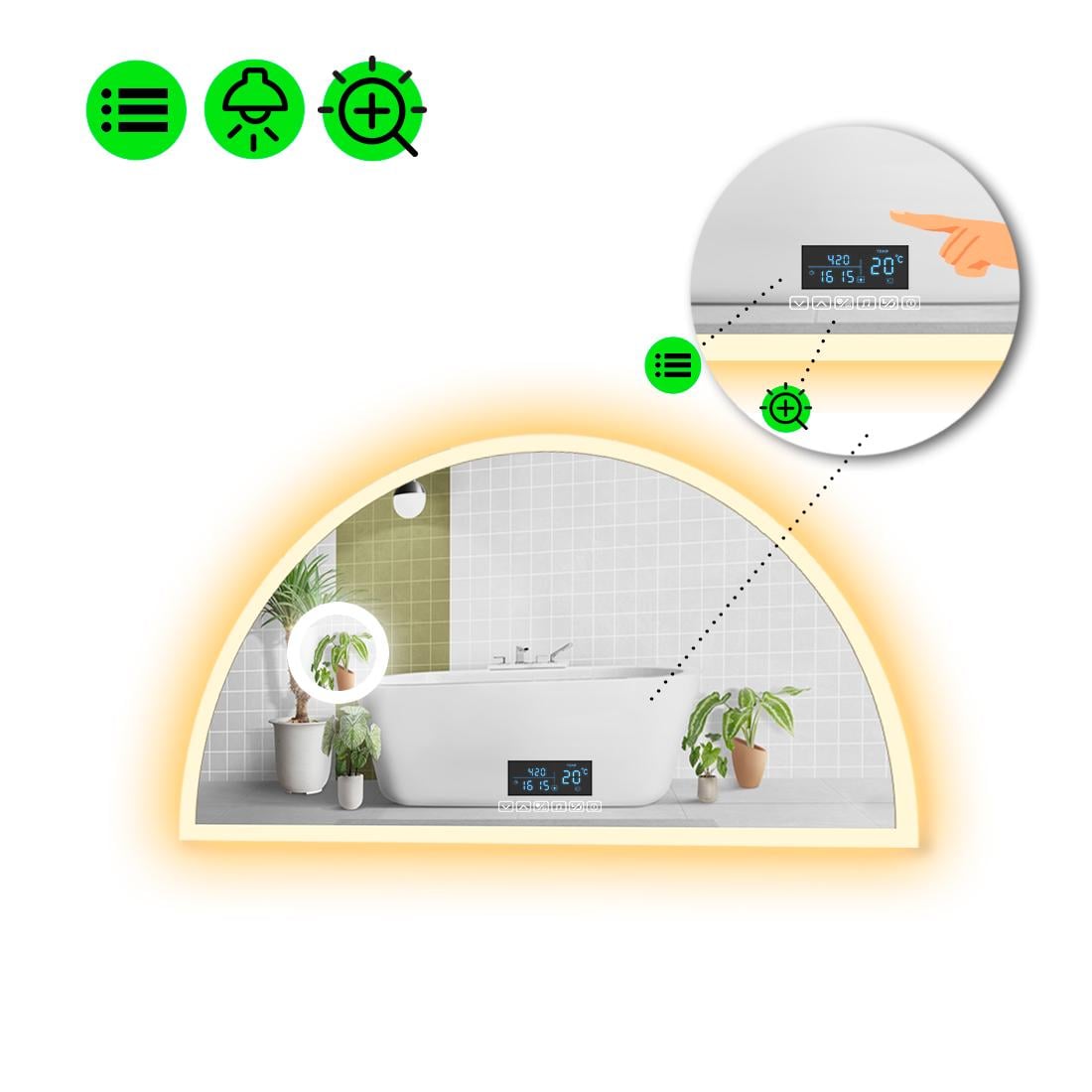 Зеркало с LED подсветкой Cerhio 3 с Smart-блоком и линзой с подсветкой 130x65 см (8994415)