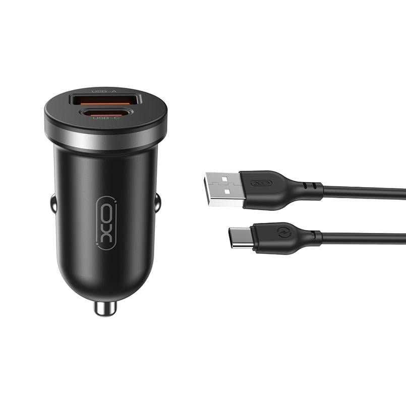 Зарядное устройство автомобильное XO CC56 Plastic mini 30W и Type-c кабель Черный (XO-CC56+C-black)