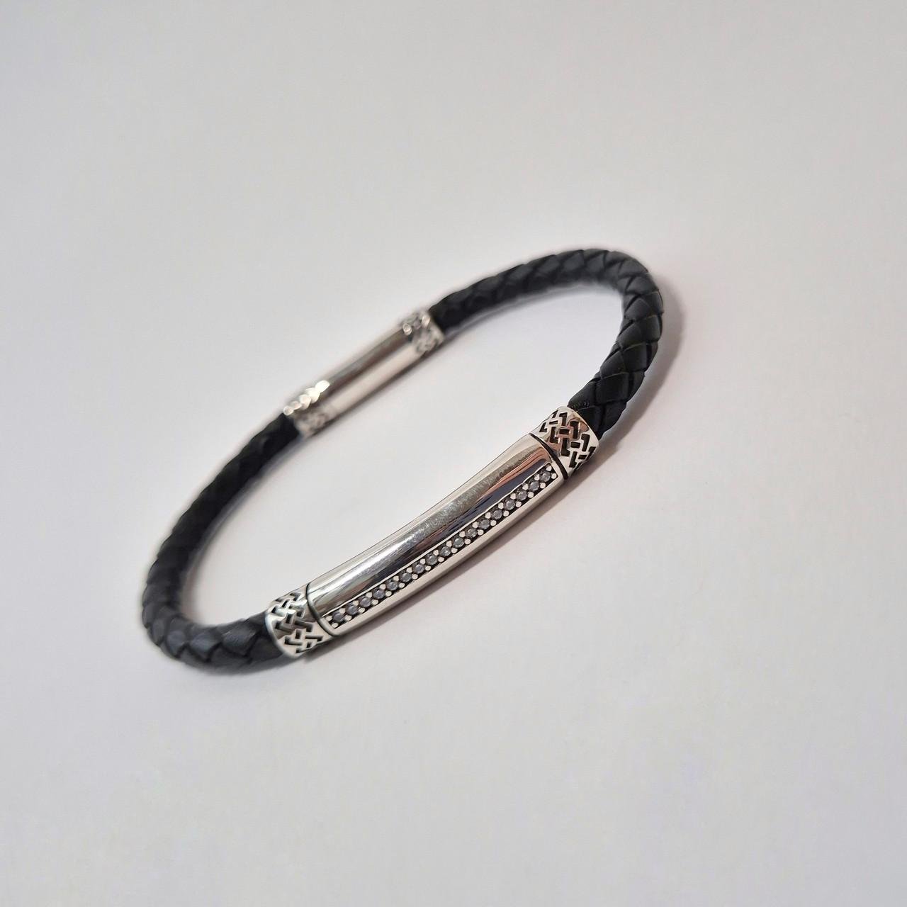 Браслет шкіряний срібло 925 проби чорнене 12,67 г 22 см (597б)