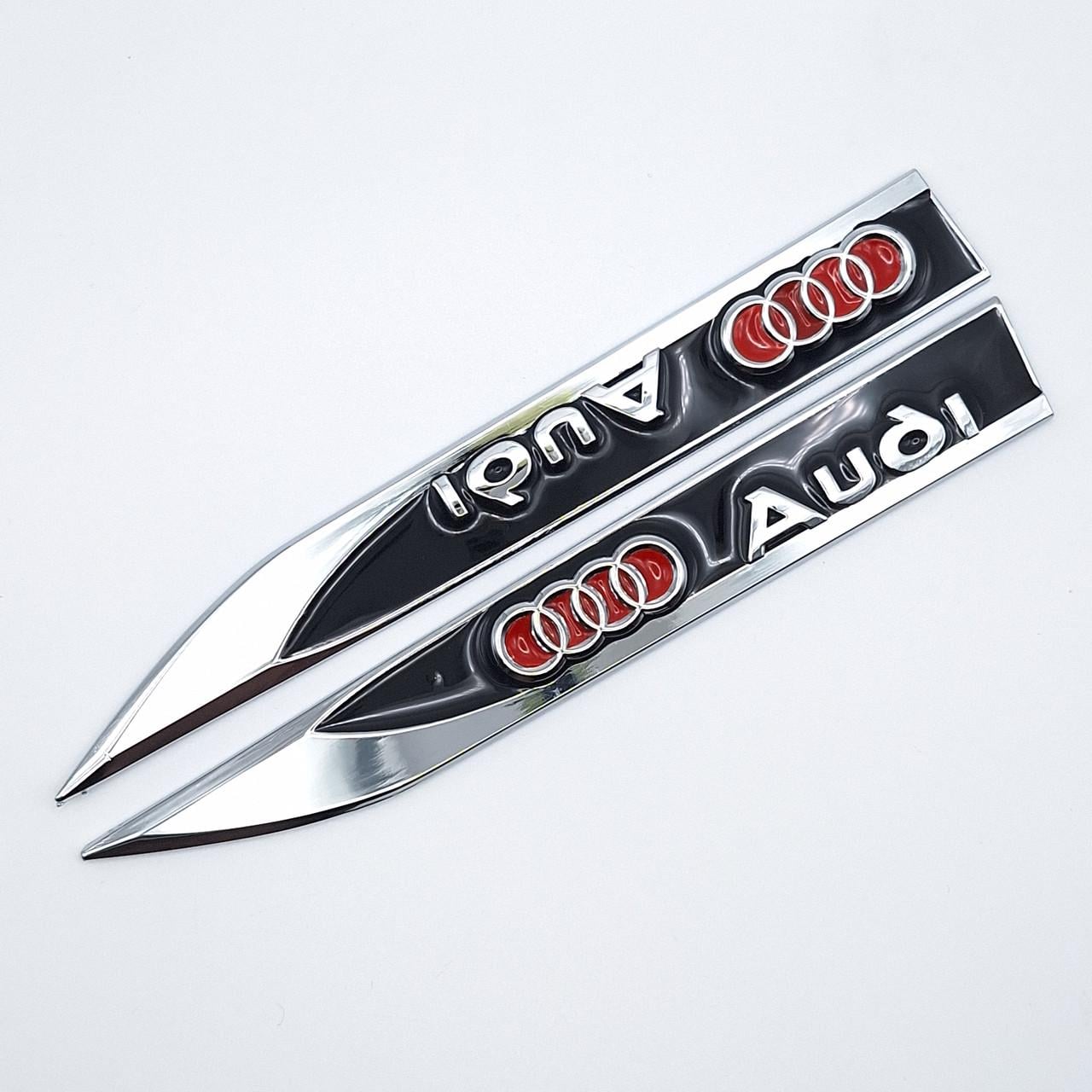 Эмблема на крылья Audi 15х1,8 см Хром/Черный глянцевый (1283931518)