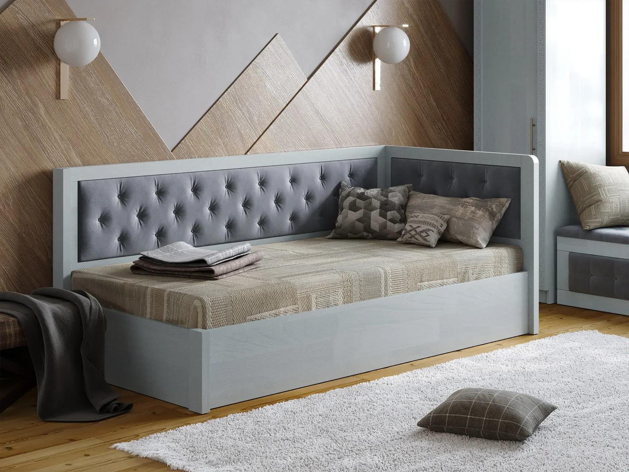 Кровать подростковая Arbor Drev Немо Люкс М2 Г-7 с подъемным механизмом и ламелями бук Лагуна 90х200 см Серый/Серый (51533)