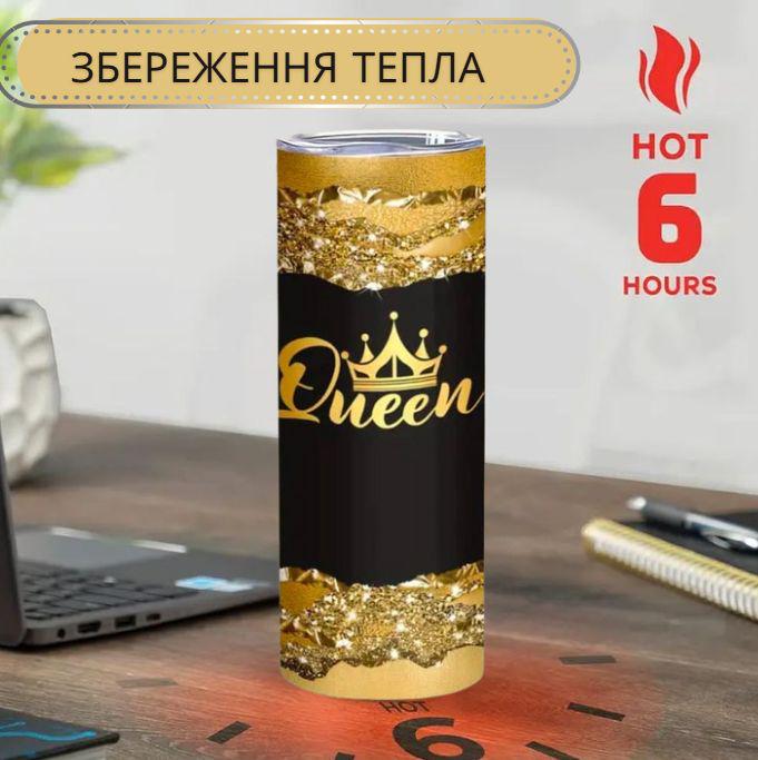 Термочашка з нержавіючої сталі Queen з 3D-малюнком трубочкою та герметичною кришкою 600 мл Чорний/Сріблястий (2664272609) - фото 4 Термочашка з нержавіючої сталі Queen з 3D-малюнком трубочкою та герметичною кришкою 600 мл Чорний/Сріблястий (2664272609) - фото 4