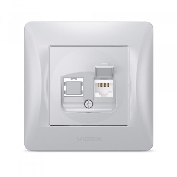 Розетка Videx одинарна комп'ютерна Срібний шовк (CAT6) Розетка Videx одинарна комп'ютерна Срібний шовк (CAT6)