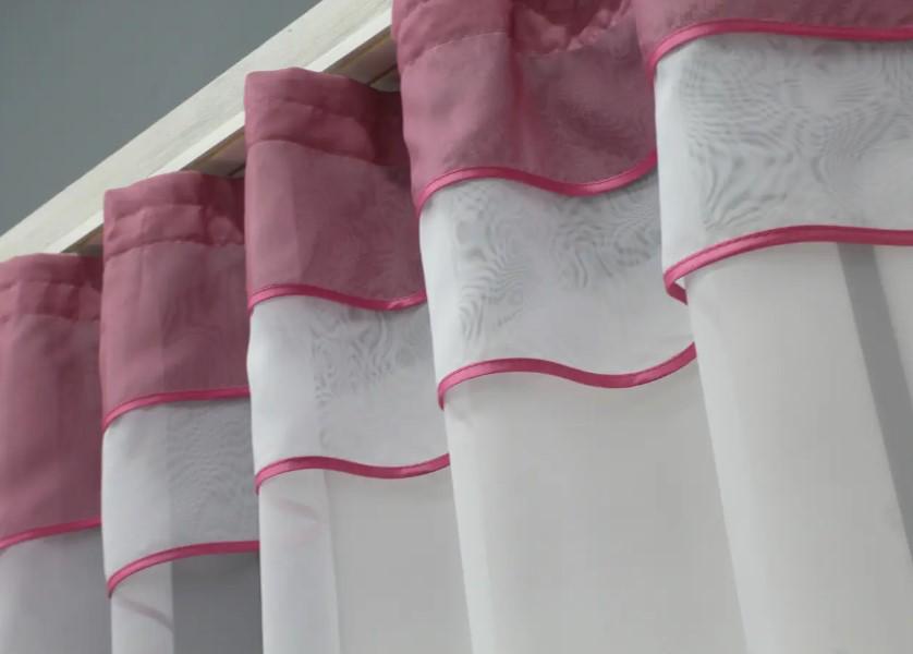 Гардина на кухню шифон 270х170 см Белый/Малиновый (110к) - фото 2