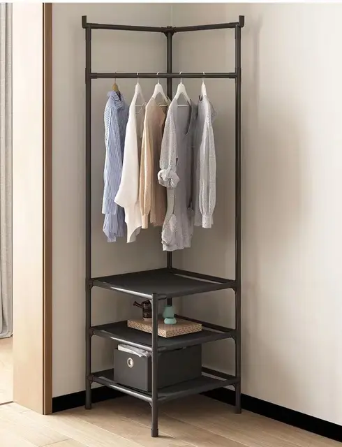 Вешалка для одежды угловая в прихожую с подставкой для обуви Corner coat rack металлическая 180х45х45 см Черный (opt-14549)