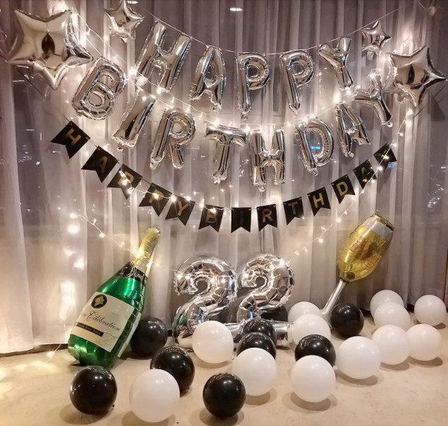 Набір надувних кульок Happy Birthday Silver 5957 13 пр. Сріблястий (4259123) - фото 3