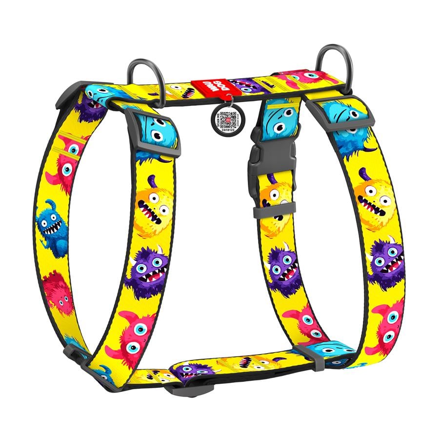 Шлея для собак анатомічна Waudog Nylon Волохаті монстри з QR-паспортом XL 35 мм А 55-95 см/В 70-110 см Yellow (323-4050)