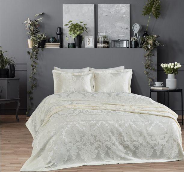 Покривало з наволочками Dantela Vita Armada жаккард євро Кремовий (13914569) - фото 1 Покривало з наволочками Dantela Vita Armada жаккард євро Кремовий (13914569) - фото 1