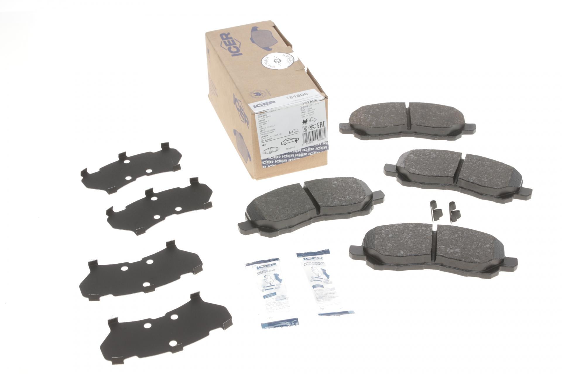 Тормозные колодки передние ICER для Citroen C4/Peugeot 4008 12-/Mitsubishi Lancer/Outlander 03-/Jeep/Dodge (181806) Тормозные колодки передние ICER для Citroen C4/Peugeot 4008 12-/Mitsubishi Lancer/Outlander 03-/Jeep/Dodge (181806)