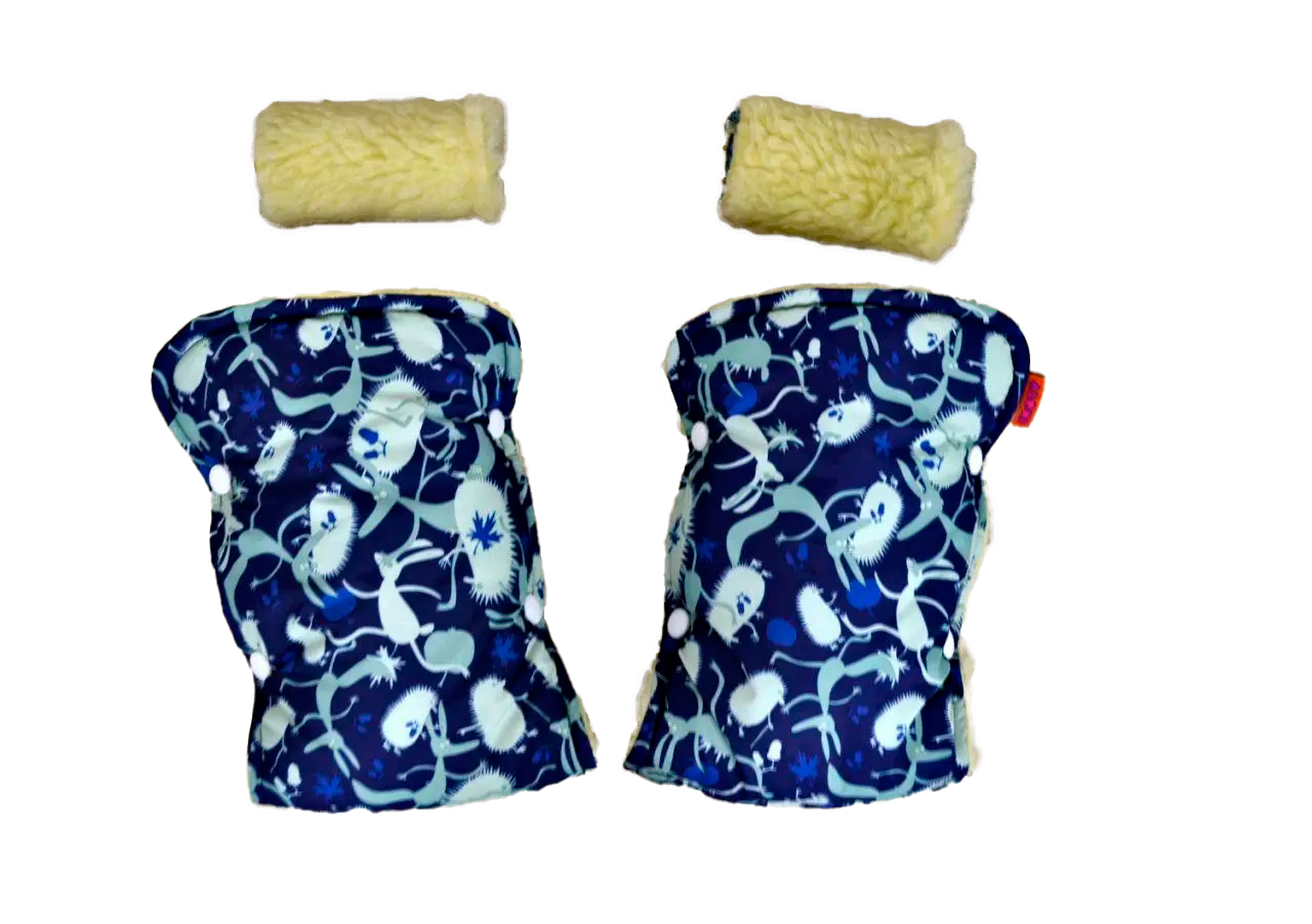 Муфта и перчатки для коляски/санок Синий/Белый (63-75-66)