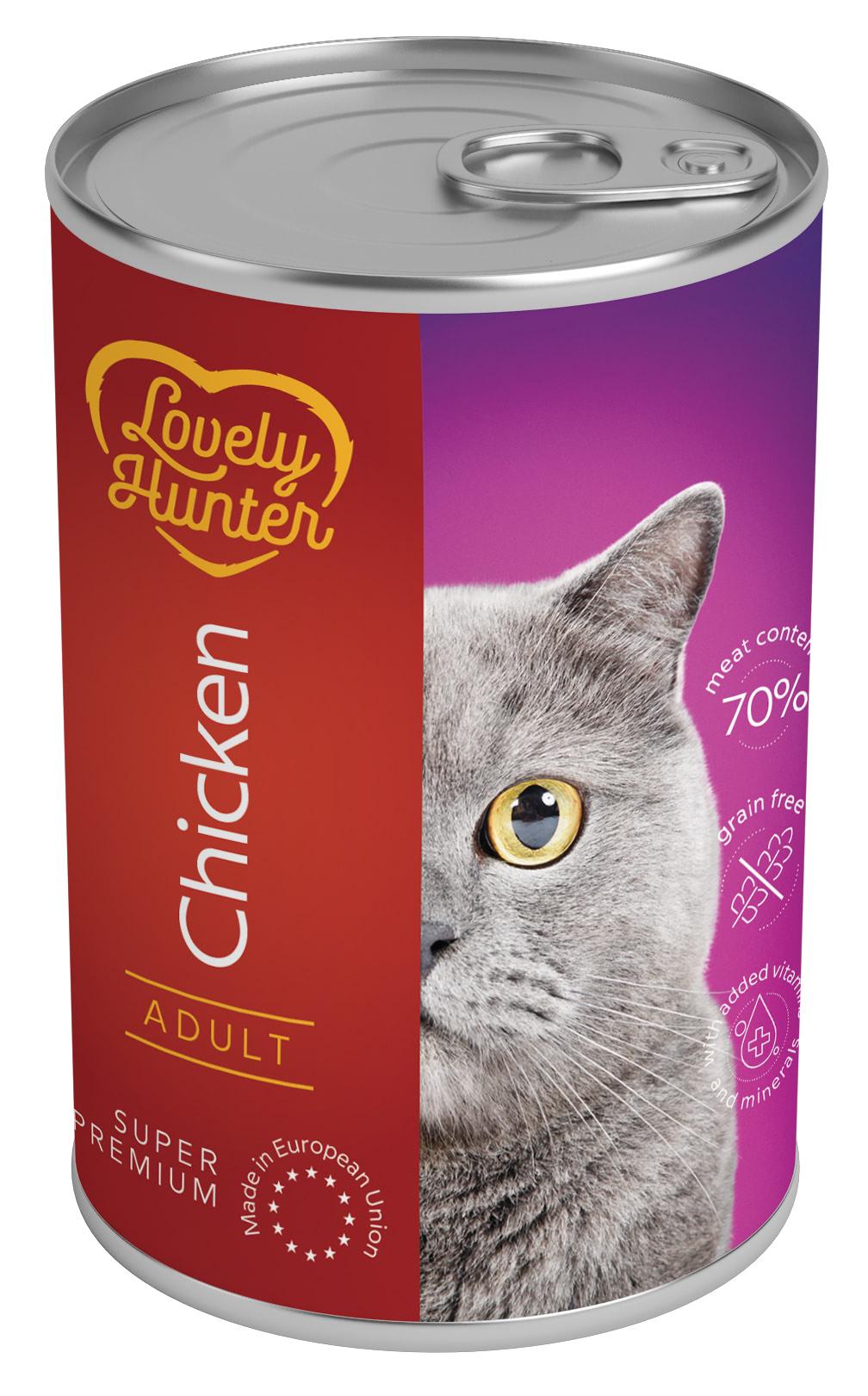 Корм вологий для дорослих кішок Lovely Hunter with chicken 400 г (LHU45613)