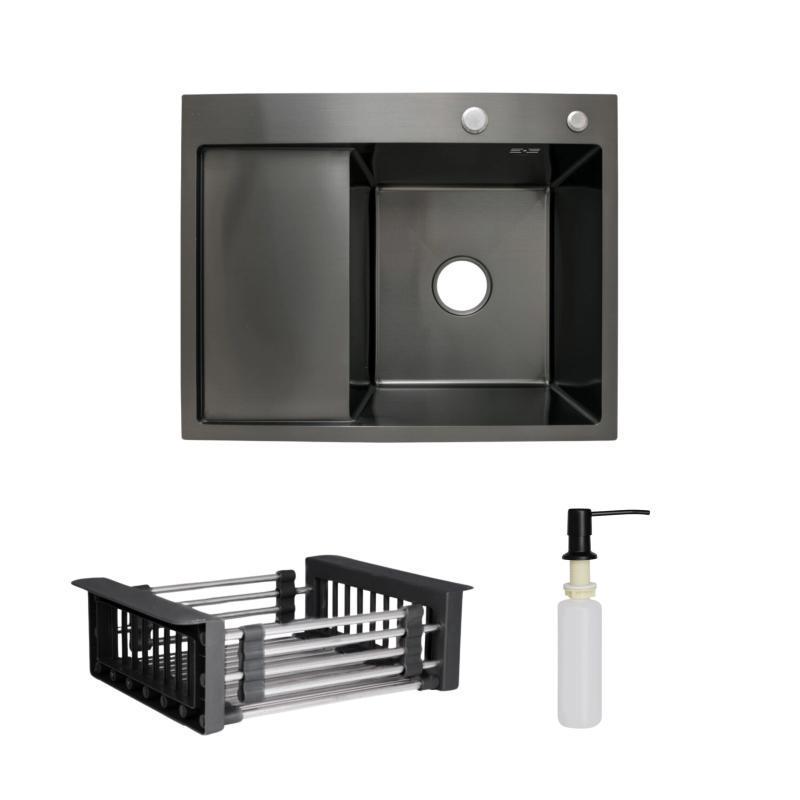 Комплект Lidz Handmade H6350BL мойка для кухни интегрированное крыло слева PVD/с дозатором/Lidz Black (2622386116)