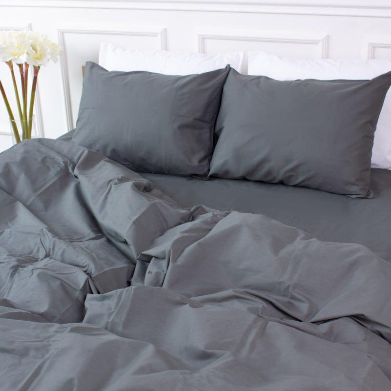 Комплект постільної білизни Однотонний 200х220 см євро бавовняний 50х70 см Сірий