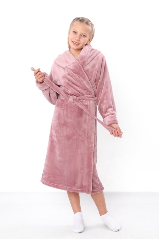 Халат дитячий махровий для дівчинки Носи Своє однотонний з капюшоном р. 34 Пудровий (6390-034-5)