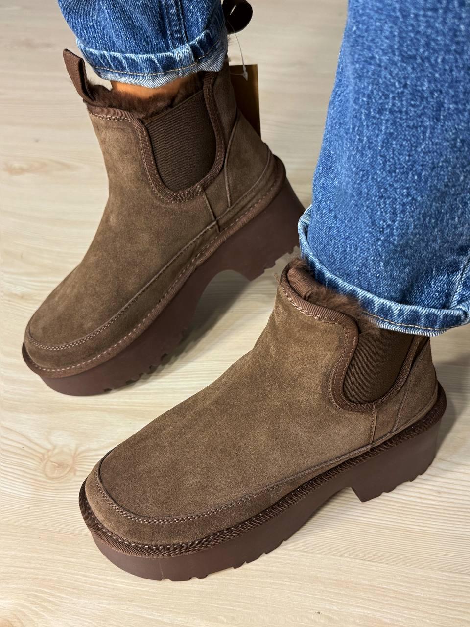 Черевики жіночі Hengji 002-7 замшеві на хутрі високі р. 38 Коричневий (5428)